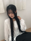 Ash Lace Waist Ribbon Strap Blouse