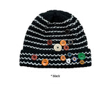 BUTTON STRIPE BEANIE