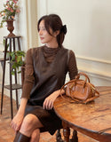 Cadell Layered See-Through Polar T-Shirt and Leather One Piece Set