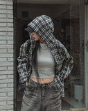 Leaf Overfit Hooded Checkered Shirt