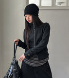 Pearly cut high neck two-way zip-up