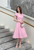 Sebit Heart-Neck Tulip Tweed Flared Long One Piece