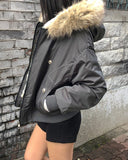 Kait Snap Button Stitch Over Fit Fur Bomber Jacket