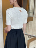 Shuena Pearl Neck Cable Short Sleeve Knit