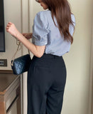 Nine Stripe Puff Short Sleeve Shirt Blouse