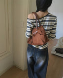 Shapin Suede Leather Combi Shoulder Bag