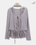 [Cardigan + Sleeveless + Scarf SET] Tevin Check Cardigan Set