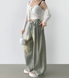 Summer ver cooling pleats side pintuck balloon wide fit pants