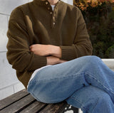 Dense Lambs Wool Henley Neck Knit