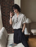 eddieroll pleated striped half shirt