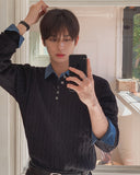 [UL] Mua Cable Henley Neck Basic Knit