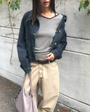 Two-fit Stripe Unbalanced Strap Long Sleeve T-Shirt