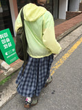 Lurun Check Shirring Cargo Banding Midi Skirt