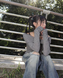 Vision Belt Buckle Shirring Ribbed Off-Shoulder T-Shirt