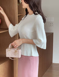 Aro Summer Button Three Quarter Peplum Knit