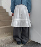 [BAONHAUS] Radonme Shirring Fringe Banding Midi Skirt