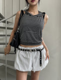 Terry Stripe Backless Halter Hooded Sleeveless