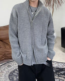 Ray-fun mix diagonal knit zip-up