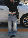 [A/M] Folder Medium Blue Wide Washing Denim Pants