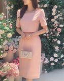 Evian Square Short Sleeve Tweed Two-Piece One Piece