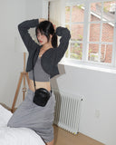 Roching lace duffel button crop hood cardigan