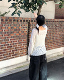Ui punching ribbon strap round neck see-through long-sleeved knit