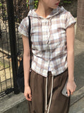 Fran Check Hood Short Sleeve Blouse