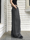 Lafec Stripe Color Matching String Long Wide Pants