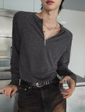 Phantom Zipper Rib Muscle Fit Henley Neck