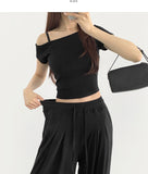 One Off-Shoulder T-shirt Two Pin Tuck Maxi Wide Pants Two Piece Set