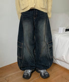 Ikune Wide Cut Cargo Denim Pants