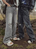 [U-DENIM] 5 Colors Ripped Jeans Wide Denim Pants