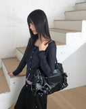 Phuang Lace Frill See-Through V-Neck Long-Sleeve Cardigan
