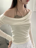 [Wool 30] Newel Modal Draping Ballet Core Off Shoulder Long Sleeve T-shirt