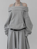 Enri cowl neck hood off-shoulder sweatshirt