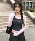 Levan Color Matching Halter Sleeveless Cut Long Sleeve T-shirt Set