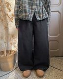 Itove Black Blue Pintuck Brushed Wide Pants
