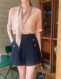 Tiamo Linen High Waist Double Button Shorts