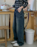Lock Adjust Button Balloon Denim Pants