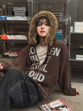 Loud Corduroy Studded Fur Hooded Zip-Up