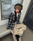 Leaf Hooded Layered Check Shirt