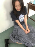 Lehiji Banding Check Balloon Long Skirt