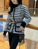 Teshu Color Matching Wing Check Knit Jacket Cardigan