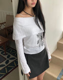 Bell-An Shirring Off-Shoulder Long-Sleeve T-Shirt