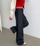 Raw autumn non-fade banding casual wide denim pants