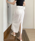 Span Summer Banding Back Slit Cotton Long Skirt