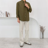 Fold semi-wide cotton pants