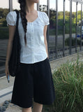 Ward Cotton Lace Puff Short Sleeve Blouse