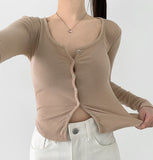 Ribbed long sleeve slim fit cardigan T-shirt