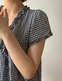 Qubin Layered Check Frill Short Sleeve Blouse